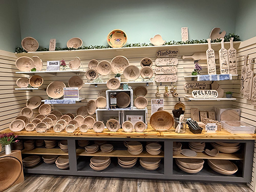 Customized wooden bowls and items at our downtown store